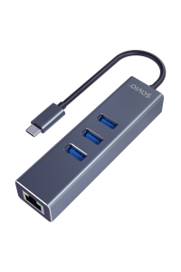 Obrázok pre Savio AK-57 USB-C - 3 x USB-A HUB s adaptérem RJ-45 Gigabit Ethernet, 5000 Mbit/s, šedý