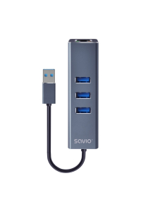 Savio AK-57 USB-A - 3 x USB-A HUB with RJ-45 Gigabit Ethernet adapter 5000 Mbit/s grey USB 3.2 Gen 1 (3.1 Gen 1) Micro-B 5000 Mbit/s Černá Obrázok pre Savio AK-57 USB-A - 3 x USB-A HUB with RJ-45 Gigabit Ethernet adapter 5000 Mbit/s grey USB 3.2 Gen 1 (3.1 Gen 1) Micro-B 5000 Mbit/s Černá
