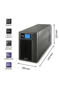Qoltec 53043 zdroj nepřerušovaného napětí S dvojitou konverzí (online) 3 kVA 2400 W 2 AC zásuvky / AC zásuvek Obrázok pre Qoltec 53043 zdroj nepřerušovaného napětí S dvojitou konverzí (online) 3 kVA 2400 W 2 AC zásuvky / AC zásuvek