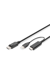 Digitus AK-330111-020-S adaptér k video kabelům 2 m HDMI Typ A (standardní) DisplayPort + USB Type-A Černá Obrázok pre Digitus AK-330111-020-S adaptér k video kabelům 2 m HDMI Typ A (standardní) DisplayPort + USB Type-A Černá