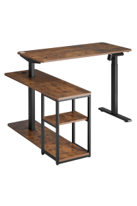 Obrázok pre Ergo Office electric lifting desk, max height 121cm, max - 70 kg, with top and shelves, for standing work, brown ru