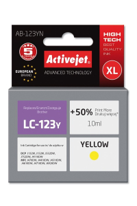 Obrázok pre Activejet AB-123YN inkoust (náhrada za Brother LC123Y/121Y; Supreme; 10 ml; žlutý)