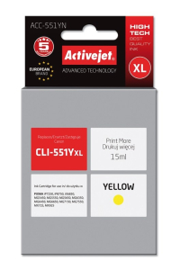 Activejet Inkoust ACC-551YN (náhradní inkoust Canon CLI-551Y; Supreme; 15 ml; žlutý) Obrázok pre Activejet Inkoust ACC-551YN (náhradní inkoust Canon CLI-551Y; Supreme; 15 ml; žlutý)