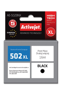 Obrázok pre Activejet Inkoust AE-502BNX (náhradní inkoust Epson 502XL W14010; Supreme; 16 ml; černý)