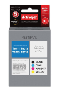 Activejet AEB-715N Inkoust (náhrada za Epson T0715; Supreme; 4 x 15 ml; černý, červený, modrý, žlutý) Obrázok pre Activejet AEB-715N Inkoust (náhrada za Epson T0715; Supreme; 4 x 15 ml; černý, červený, modrý, žlutý)