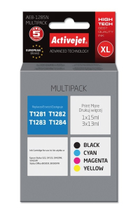 Activejet AEB-1285N (náhradní inkoust Epson T1281, T1282, T1283, T1284; Supreme; 1 x 15 ml, 3 x 13 ml; černý, červený, modrý, žlutý) Obrázok pre Activejet AEB-1285N (náhradní inkoust Epson T1281, T1282, T1283, T1284; Supreme; 1 x 15 ml, 3 x 13 ml; černý, červený, modrý, žlutý)