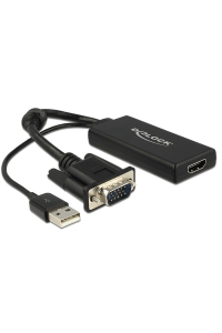 DeLOCK 0.25m VGA+USB2.0-A/HDMI 0,25 m VGA (D-Sub) + USB Černá Obrázok pre DeLOCK 0.25m VGA+USB2.0-A/HDMI 0,25 m VGA (D-Sub) + USB Černá