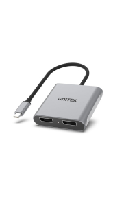 UNITEK V1404A adaptér k video kabelům 0,15 m USB typu C 2 x DisplayPort Šedá Obrázok pre UNITEK V1404A adaptér k video kabelům 0,15 m USB typu C 2 x DisplayPort Šedá