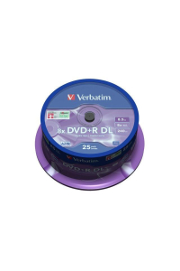 Verbatim DVD+R Double Layer 8x Matt Silver 25pk Spindle 8,5 GB DVD+R DL 25 kusů Obrázok pre Verbatim DVD+R Double Layer 8x Matt Silver 25pk Spindle 8,5 GB DVD+R DL 25 kusů