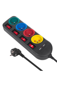 Napájecí lišta Maclean, prodlužovací kabel se 4 zásuvkami + 2xUSB, s přepínači, 250VAC/10A, 2,1A 5V, 1,5 m, černá, MCE229 B Obrázok pre Napájecí lišta Maclean, prodlužovací kabel se 4 zásuvkami + 2xUSB, s přepínači, 250VAC/10A, 2,1A 5V, 1,5 m, černá, MCE229 B
