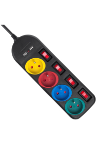 Napájecí lišta Maclean, prodlužovací kabel se 4 zásuvkami + 2xUSB, s přepínači, 250VAC/10A, 2,1A 5V, 1,5 m, černá, MCE229 B Obrázok pre Napájecí lišta Maclean, prodlužovací kabel se 4 zásuvkami + 2xUSB, s přepínači, 250VAC/10A, 2,1A 5V, 1,5 m, černá, MCE229 B