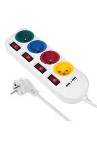 Napájecí lišta Maclean, prodlužovací kabel se 4 zásuvkami + 2xUSB, s přepínači, 250VAC/10A, 2,1A 5V, 1,5 m, bílá, MCE229 W Obrázok pre Napájecí lišta Maclean, prodlužovací kabel se 4 zásuvkami + 2xUSB, s přepínači, 250VAC/10A, 2,1A 5V, 1,5 m, bílá, MCE229 W