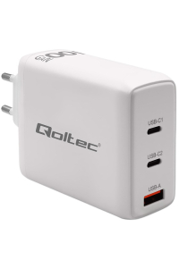 Qoltec 51826 Nabíječka GaN 100W| 5-20V | 1,5-5A | 2 x USB-C PD | 1x USB QC 3.0 Obrázok pre Qoltec 51826 Nabíječka GaN 100W| 5-20V | 1,5-5A | 2 x USB-C PD | 1x USB QC 3.0