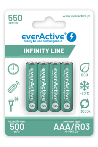 Nabíjecí baterie everActive Ni-MH R03 AAA 550 mAh Infinity Line Obrázok pre Nabíjecí baterie everActive Ni-MH R03 AAA 550 mAh Infinity Line