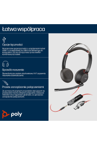 HP Poly Stereofonní náhlavní souprava Poly Blackwire 5220 USB-C + 3,5mm konektor + adaptér USB-C/A Obrázok pre HP Poly Stereofonní náhlavní souprava Poly Blackwire 5220 USB-C + 3,5mm konektor + adaptér USB-C/A