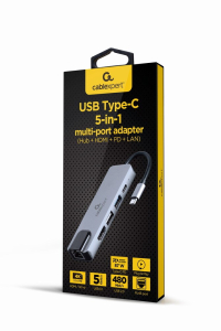 Obrázok pre Gembird A-CM-COMBO5-04 dokovací stanice/replikátor portů Kabel USB 3.2 Gen 1 (3.1 Gen 1) Type-C Stříbrná