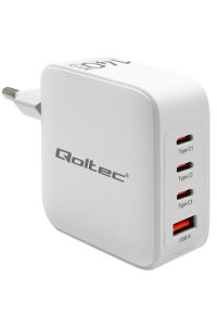 Qoltec 51828 Nabíječka GaN 140W | 5–20 V | 2,5–5 A | 3× USB-C PD | 1× USB QC 3.0 Obrázok pre Qoltec 51828 Nabíječka GaN 140W | 5–20 V | 2,5–5 A | 3× USB-C PD | 1× USB QC 3.0