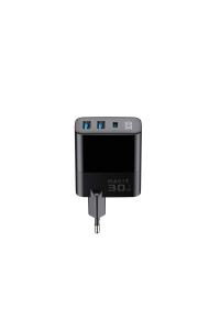 Havit UCLE001 EU - Tříportová nabíječka GaN 30 W, černá Obrázok pre Havit UCLE001 EU - Tříportová nabíječka GaN 30 W, černá