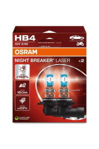 Bulb (Set of 2) HB4 12V 51W P22D Up to 150m. Beam Length, Up to 150% More Brightness, Up to 20% Whiter Light Night Breaker Laser, White Obrázok pre Bulb (Set of 2) HB4 12V 51W P22D Up to 150m. Beam Length, Up to 150% More Brightness, Up to 20% Whiter Light Night Breaker Laser, White