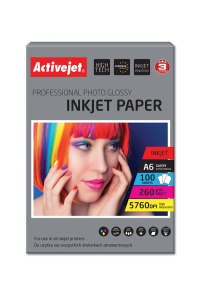 Activejet Lesklý papír AP6-260GR100 (A6; 100 ks) Obrázok pre Activejet Lesklý papír AP6-260GR100 (A6; 100 ks)