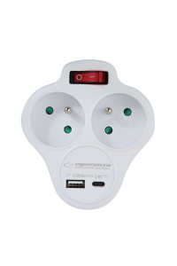 Esperanza ELK311W Elektrický rozdělovač 2 GN. USB-C USB-A ZAP. Bílý Obrázok pre Esperanza ELK311W Elektrický rozdělovač 2 GN. USB-C USB-A ZAP. Bílý