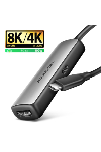 Axagon RVC-HI8KPD, USB-C -> HDMI 2.1 redukce / adaptér, 8K/60Hz, 4K/144Hz, HDR10+, PD100W 0,16 m USB typu C HDMI + USB Type-C Obrázok pre Axagon RVC-HI8KPD, USB-C -> HDMI 2.1 redukce / adaptér, 8K/60Hz, 4K/144Hz, HDR10+, PD100W 0,16 m USB typu C HDMI + USB Type-C