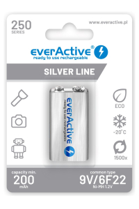 Obrázok pre Nabíjecí baterie everActive Ni-MH 6F22 9V 250 mAh Silver Line