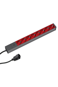 Bachmann 19'' 2m 8x Schuko H05VV-F 3G 1.00mm² napájecí prodlužovačka 8 AC zásuvky / AC zásuvek Černá, Červená Obrázok pre Bachmann 19'' 2m 8x Schuko H05VV-F 3G 1.00mm² napájecí prodlužovačka 8 AC zásuvky / AC zásuvek Černá, Červená