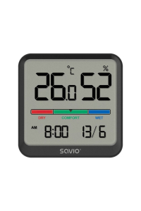 SAVIO Bezdrátová meteostanice, čidlo teploty a vlhkosti, vnitřní použití, LCD displej, hodiny, datum, rukojeť s magnetem, CT-01/B Black Obrázok pre SAVIO Bezdrátová meteostanice, čidlo teploty a vlhkosti, vnitřní použití, LCD displej, hodiny, datum, rukojeť s magnetem, CT-01/B Black