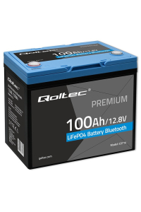 Qoltec 53714 LiFePO4 lithium-železitý fosfátový akumulátor | 12,8 V | 100 Ah | 1280 Wh | Bluetooth | BMS Obrázok pre Qoltec 53714 LiFePO4 lithium-železitý fosfátový akumulátor | 12,8 V | 100 Ah | 1280 Wh | Bluetooth | BMS