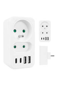 Proudová zásuvka Maclean x2 + 4xUSB, rozbočovač se 2 zásuvkami, 2xUSB A, 2xUSB C PD 20W, 1x16A + 1x6A, MCE249 F/W Obrázok pre Proudová zásuvka Maclean x2 + 4xUSB, rozbočovač se 2 zásuvkami, 2xUSB A, 2xUSB C PD 20W, 1x16A + 1x6A, MCE249 F/W