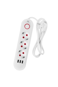 Napájecí lišta Maclean, 3zásuvkový prodlužovací kabel + 3xUSB, 110-240V AC 50/60Hz, 2,1A max. 2500W, 1,5 m, bílá, MCE394 W Obrázok pre Napájecí lišta Maclean, 3zásuvkový prodlužovací kabel + 3xUSB, 110-240V AC 50/60Hz, 2,1A max. 2500W, 1,5 m, bílá, MCE394 W