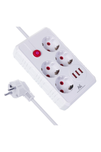 Napájecí lišta Maclean, prodlužovací kabel se 4 zásuvkami + 3xUSB, 110-240V AC 50/60Hz, 2,1A max. 2500W, 3m, bílá, MCE393 W Obrázok pre Napájecí lišta Maclean, prodlužovací kabel se 4 zásuvkami + 3xUSB, 110-240V AC 50/60Hz, 2,1A max. 2500W, 3m, bílá, MCE393 W