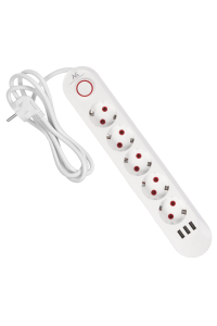 Napájecí lišta Maclean, prodlužovací kabel s 5 zásuvkami + 3xUSB, 110-240V AC 50/60Hz, 2,1A max. 2500W, 1,5 m, bílá, MCE395 W Obrázok pre Napájecí lišta Maclean, prodlužovací kabel s 5 zásuvkami + 3xUSB, 110-240V AC 50/60Hz, 2,1A max. 2500W, 1,5 m, bílá, MCE395 W
