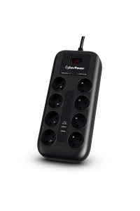 CyberPower Tracer III P0820SUF0-FR přepěťová ochrana Černá 8 AC zásuvky / AC zásuvek 200 - 250 V 1,8 m Obrázok pre CyberPower Tracer III P0820SUF0-FR přepěťová ochrana Černá 8 AC zásuvky / AC zásuvek 200 - 250 V 1,8 m