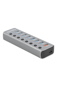 Obrázok pre DeLOCK Rozbočovač USB 5 Gbps se 7 porty + 1 rychlonabíjecím portem + 1 portem USB-C PD 3.0 s přepínačem a osvětlením
