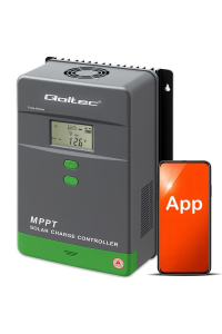 Obrázok pre Qoltec Solarny regulator ładowania MPPT z czujnikiem temperatury 80A |12V / 24V / 36V / 48V | LCD | Bluetooth | APP | GEL | LiFePO4