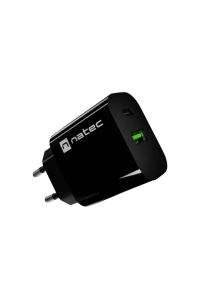 Obrázok pre SÍŤOVÁ NABÍJEČKA NATEC RIBERA 1X USB-A + 1X USB-C 20W ČERNÁ