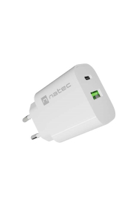 Obrázok pre SÍŤOVÁ NABÍJEČKA NATEC RIBERA 1X USB-A + 1X USB-C 20W BÍLÁ