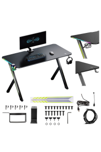 NanoRS gaming desk, black with headphone and cup holder, RGB backlight, max. 75kg, dimensions 1200x600x750mm, RS102 Obrázok pre NanoRS gaming desk, black with headphone and cup holder, RGB backlight, max. 75kg, dimensions 1200x600x750mm, RS102