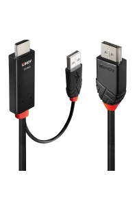 Lindy 41500 adaptér k video kabelům 3 m HDMI + USB Type-A DisplayPort Černá Obrázok pre Lindy 41500 adaptér k video kabelům 3 m HDMI + USB Type-A DisplayPort Černá