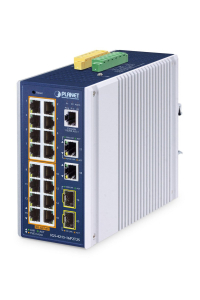 Obrázok pre PLANET IP30 Industrial L2/L4 16-Port Řízený L2/L4 Gigabit Ethernet (10/100/1000) Podpora napájení po Ethernetu (PoE) Hliník, Modrá