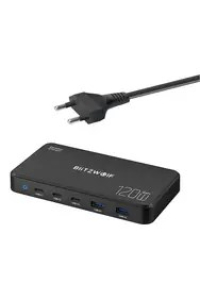 Sieciowa stacja ładująca BlitzWolf 5 w 1 czarna / 120W / 2xUSB-A / 3xUSB-C Obrázok pre Sieciowa stacja ładująca BlitzWolf 5 w 1 czarna / 120W / 2xUSB-A / 3xUSB-C