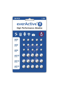 Obrázok pre Sada 30 kusů mini alkalických baterií everActive 10 x G3 / LR41, 5 x G4 / LR626, 5 x G10 / LR1130, 10 x G13 / LR1154.