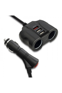 Obrázok pre Qoltec 50640 Nabíječka do auta 12-24V | 34W | 5V | 2.4A | 2xUSB | 1xUSB QC3.0 | 2x zapalovač cigaret + kabel 0,9 m
