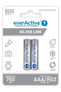 Nabíjecí baterie everActive Ni-MH R03 AAA 800 mAh Silver Line - 2 kusy Obrázok pre Nabíjecí baterie everActive Ni-MH R03 AAA 800 mAh Silver Line - 2 kusy