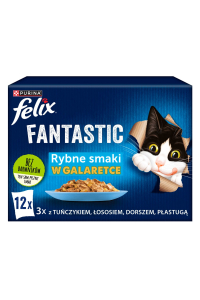 Obrázok pre Felix Fantastické rybí příchutě v želé s tuňákem, lososem, treskou a platýsem Box - (12x 85g)