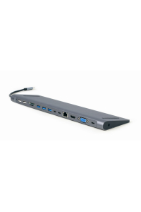 Obrázok pre Gembird A-CM-COMBO9-01 USB Type-C 9-v-1 multiportový adaptér (USB hub + HDMI + VGA + PD + čtečka karet + LAN + 3,5 mm audio), vesmírně šedá
