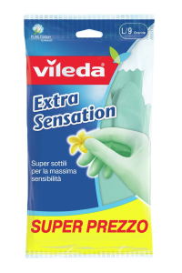 Obrázok pre Vileda Extra Sensation Rukavice pro domácnost Zelená Bavlna, Latex 1 kusů