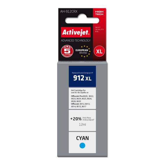 Obrázok pre Activejet AH-912CRX inkoust pro tiskárny HP, Náhradní inkoust HP 912XL 3YL81AE; Premium; 990 stran; modrý